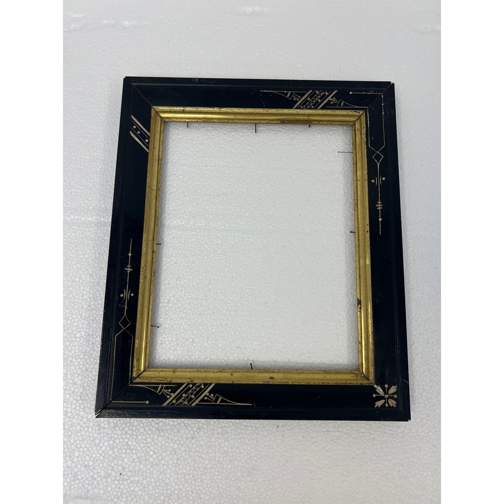 Vintage Eastlake Wood Carved Picture Frame Black Gold 8x10 Victorian Antique old